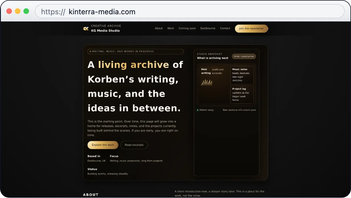 Screenshot of Kinterra Media Website